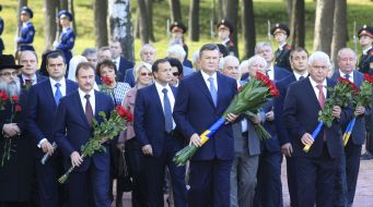 Participants of flower laying ceremony