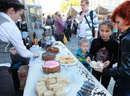 Visitors buying the festival sweets