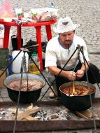 A man prepares Hungary dish "bohrach goulash"