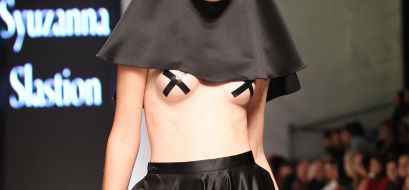 The model demonstrates clothes