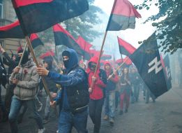 Participants of March of glory of the Ukrainian Insurgent Army