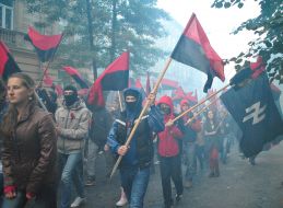 Participants of March of glory of the Ukrainian Insurgent Army