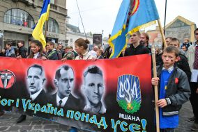 Participants of March of glory of the Ukrainian Insurgent Army