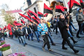 Participants of March of glory of the Ukrainian Insurgent Army