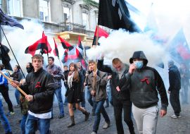 Participants of March of glory of the Ukrainian Insurgent Army