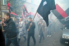 Participants of March of glory of the Ukrainian Insurgent Army