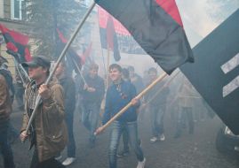 Participants of March of glory of the Ukrainian Insurgent Army