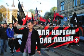 Participants of March of glory of the Ukrainian Insurgent Army