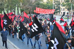 Participants of March of glory of the Ukrainian Insurgent Army
