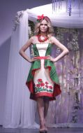 Model demonstrates a wedding dress
