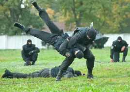 Бойцы показывают приемы рукопашного боя