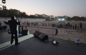Valeriy Chihlyayev speaking to empty stadium