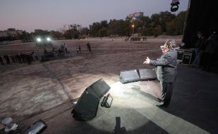 Valeriy Chihlyayev speaking to empty stadium