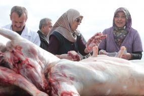Muslims around butchered rams