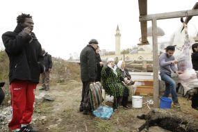 Muslim removes skin from sheep