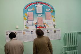 Избиратели рассматривают стенд