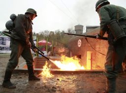 The participants of the military historical reconstruction
