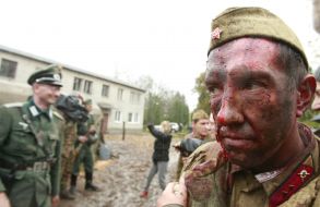 The participants of the military historical reconstruction