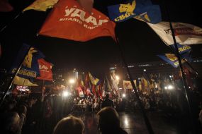 Participants of the mass meeting of opposition