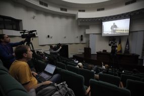 The monitor in the assembly hall of the Appeal court of Kiev