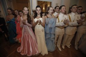 Participants of Cadet Ball dance waltz