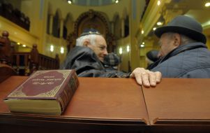 Participants in the ceremony celebrating Hanukkah