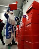 A volunteer dressed as Saint Nicholas
