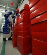 A volunteer dressed as Saint Nicholas