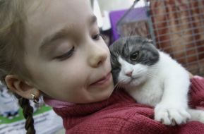 Девочка держит котенка