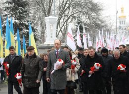 Participants of ceremony of laying flowers
