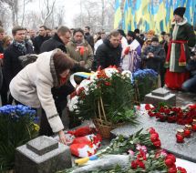 Participants of ceremony of laying flowers