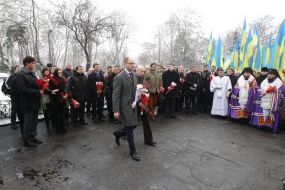 Participants of ceremony of laying flowers