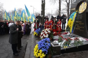 Participants of ceremony of laying flowers