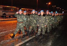 Ukrainian military personnel returning from Liberia