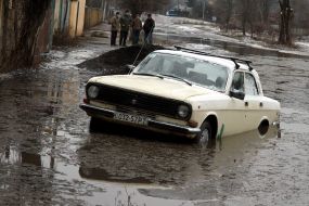 Car in the flooded street