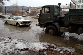Car in the flooded street