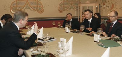 Vitaly Klichko, Arseny Yatsenyuk and Stefan Fule