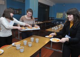 Students in the dining room
