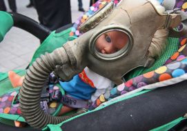 Doll in a gas mask