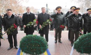 Participants of ceremony of laying-on of flowers