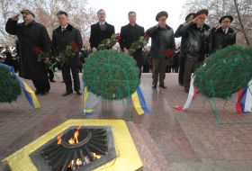 Participants of ceremony of laying-on of flowers
