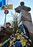Participants of the event at the monument to Roman Shukhevych