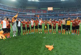 Players of FC "Shakhtar" celebrate victory