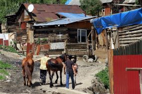 Цыгане ведут лошадей