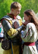 Man dressed as a knight declares his girlfriend