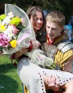 Man dressed as a knight declares his girlfriend