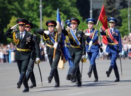 Participants of festive parade