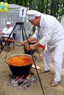 A man prepares goulash