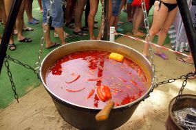 Goulash in a cauldron