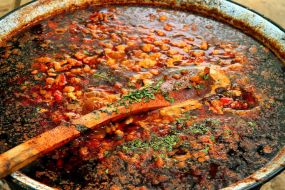 Goulash in a cauldron